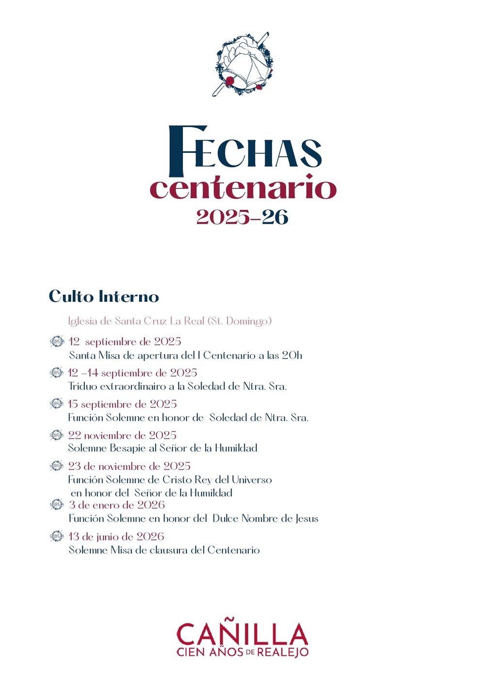Programa del Centenario: culto interno