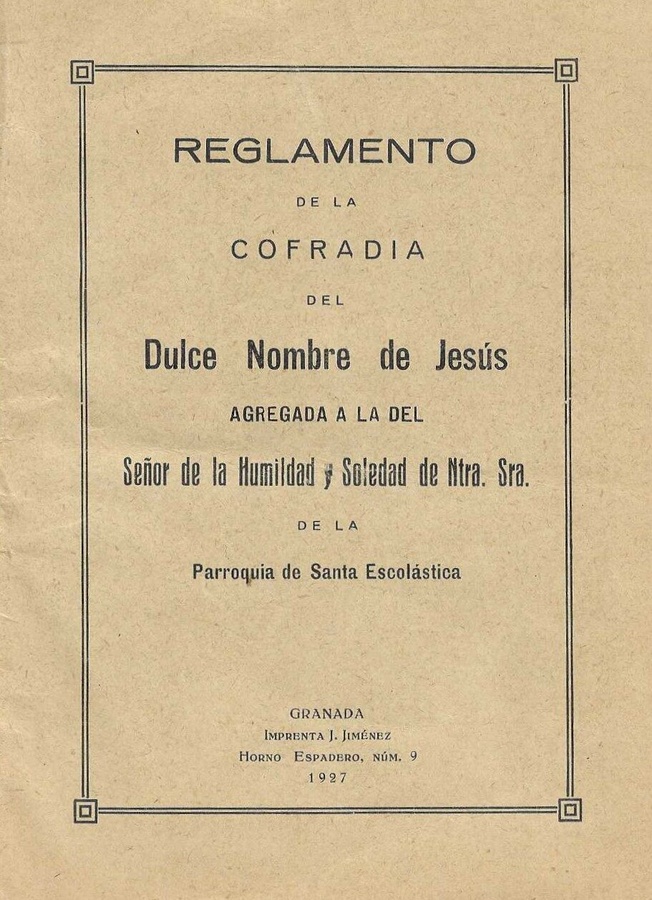 Reglamento de la Cofradía del Dulce Nombre, 1927