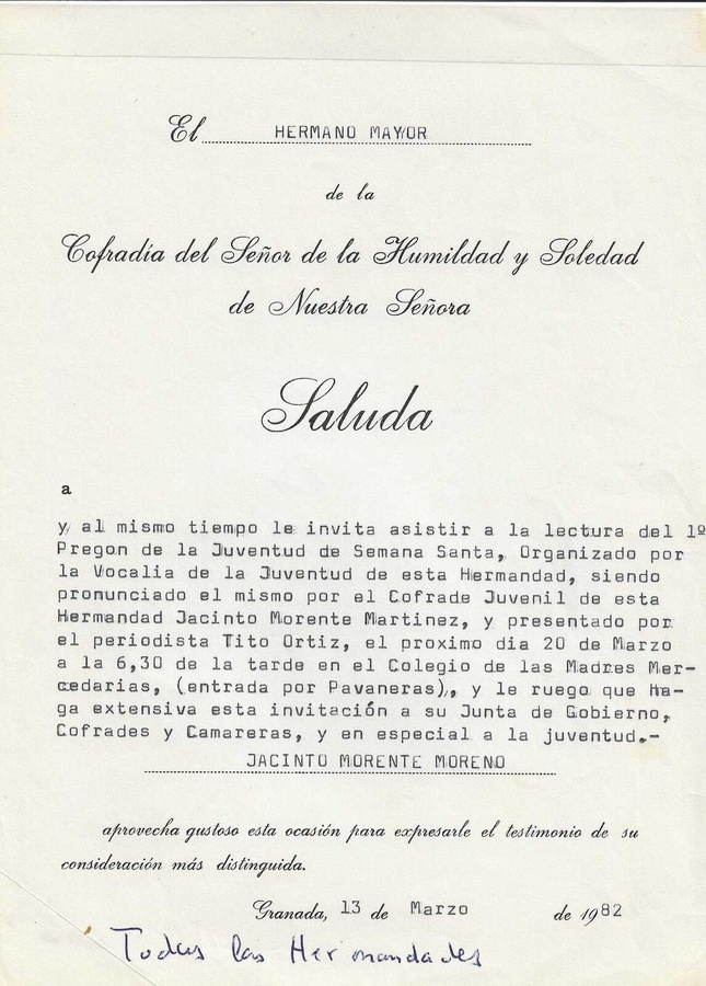 Invitación al I Pregón, 1982