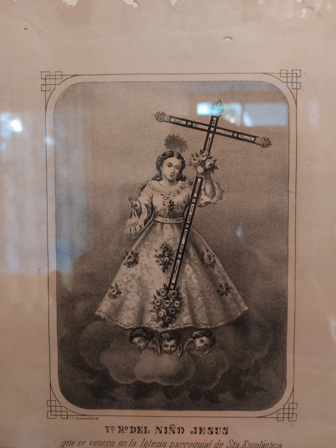 Grabado antiguo del Niño Jesús que se venera en la parroquia de Santa Escolástica